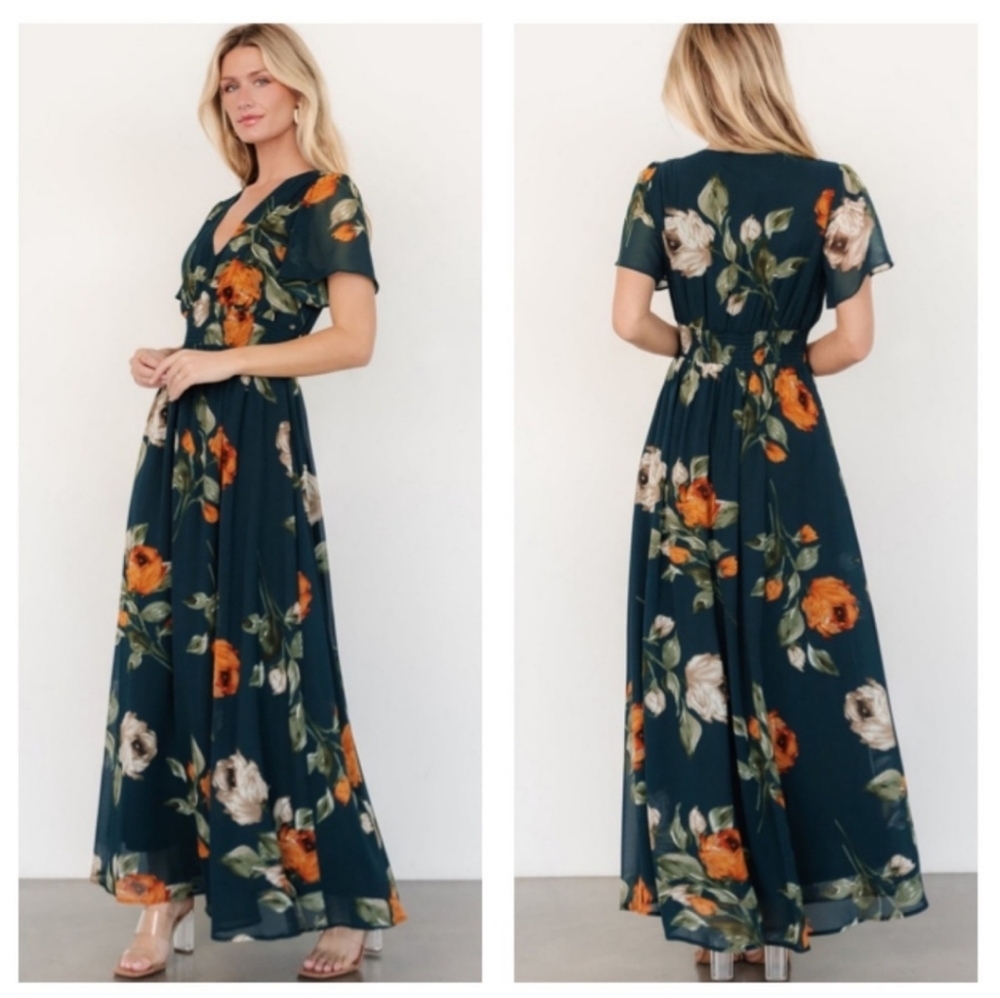 Baltic Born Navy Maxi Dress with Floral Design